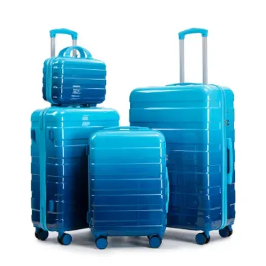 Set De 4 Valises Rigides 14/20/24/28 Pouces En PC Bleu Avec Roulettes 360°