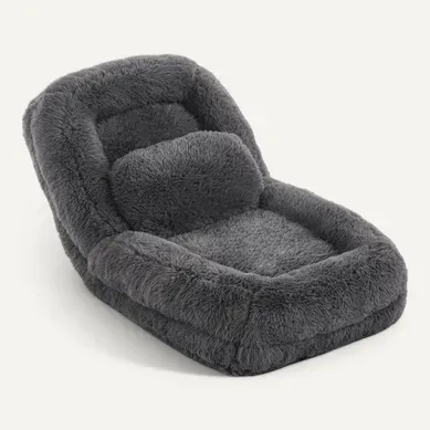 Fauteuil De Sol Convertible Réglable 5 Positions En Tissu Imitation Polaire Gris Foncé 102x89x88 Cm