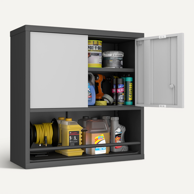 Armoire Verrouillable Murale En Métal Avec 2 Portes Et Étagère Réglable, Noir/blanc Armoire Verrouillable Murale En Métal Avec 2 Portes Et Étagère Réglable, Noir/blanc
