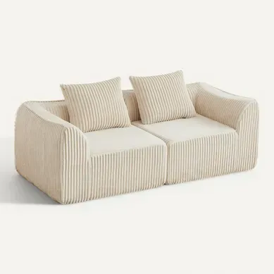 Canapé Modulable 2 Places En Tissu Côtelé Beige Avec 2 Coussins Canapé Modulable 2 Places En Tissu Côtelé Beige Avec 2 Coussins