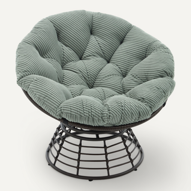 Fauteuil Papasan Pivotant 360° 92x92x67 Cm En Métal Marron Avec Coussin Vert Clair Fauteuil Papasan Pivotant 360° 92x92x67 Cm En Métal Marron Avec Coussin Vert Clair