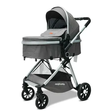 Poussette Bébé 2-en-1 Réversible Pliage Rapide Avec Canopy Réglable, Tissu Gris Antique Poussette Bébé 2-en-1 Réversible Pliage Rapide Avec Canopy Réglable, Tissu Gris Antique