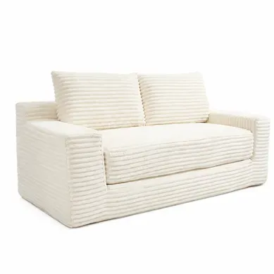 Canapé Convertible 2 Places 180x85x62 Cm En Velours Côtelé Blanc, Sans Montage Canapé Convertible 2 Places 180x85x62 Cm En Velours Côtelé Blanc, Sans Montage