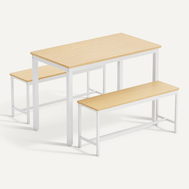 Ensemble Table à Manger 110x60 Cm Avec 2 Bancs, Bois Naturel Et Blanc Ensemble Table à Manger 110x60 Cm Avec 2 Bancs, Bois Naturel Et Blanc