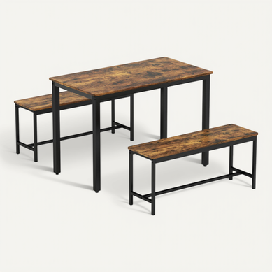 Ensemble Table à Manger Et 2 Bancs Style Industriel Noir Et Brun Rustique 110x60x75 Cm Ensemble Table à Manger Et 2 Bancs Style Industriel Noir Et Brun Rustique 110x60x75 Cm