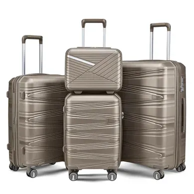 Set De Valises 4 Pièces Pp Champagne 20/24/28" + Trousse 14", Roulettes Amovibles