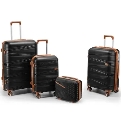Set De Valises 4 Pièces Noir En Pp Avec Roulettes Amovibles Et Trousse 14"