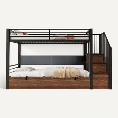Lit Superposé Enfant 90x200 Cm Avec Coffre De Rangement Et Escalier Réversible, En Métal Noir Lit Superposé Enfant 90x200 Cm Avec Coffre De Rangement Et Escalier Réversible, En Métal Noir