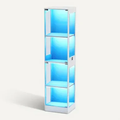 Vitrine En Verre Blanche Avec LED Et Détecteur Intelligent 40x35x165 Cm Vitrine En Verre Blanche Avec LED Et Détecteur Intelligent 40x35x165 Cm