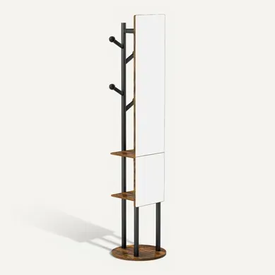 Miroir Sur Pied Pivotant 360° Porte-manteaux Avec Portant Et Crochets, Bois Brun Et Noir