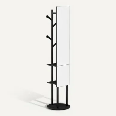 Miroir Sur Pied Pivotant 360° Porte-manteaux Avec Portant, Miroir, Bois Et Métal Noir