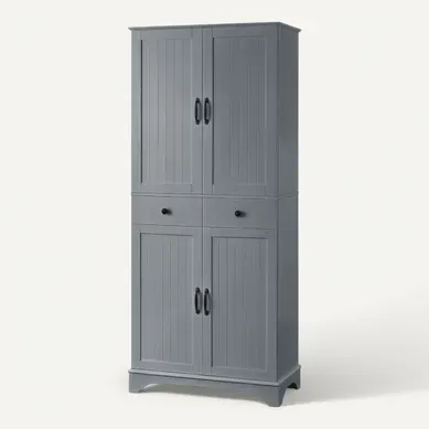 Buffet De Cuisine Haut 77x40x181 Cm Gris Avec étagères Réglables, 2 Tiroirs Et 4 Portes Buffet De Cuisine Haut 77x40x181 Cm Gris Avec étagères Réglables, 2 Tiroirs Et 4 Portes