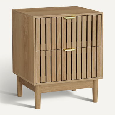 Table De Chevet 45x39x56,5 Cm Coloris Chêne Avec 2 Tiroirs, Pieds En Bois