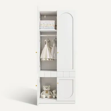 Armoire 80x50x200 Cm Blanc Avec Penderie, 4 Portes Et Tiroirs Armoire 80x50x200 Cm Blanc Avec Penderie, 4 Portes Et Tiroirs