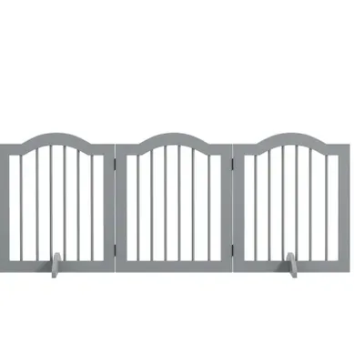 Barrière De Sécurité Pour Chien Pliable 154,5x61x5.8 Cm À 3 Panneaux, En Bois Gris Clair Barrière De Sécurité Pour Chien Pliable 154,5x61x5.8 Cm À 3 Panneaux, En Bois Gris Clair