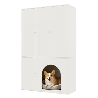 Armoire 120x50x200 Cm Blanche Avec Penderie Et Portes, Niche Pour Animal Armoire 120x50x200 Cm Blanche Avec Penderie Et Portes, Niche Pour Animal