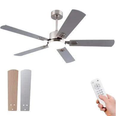 Ventilateur De Plafond 52 Pouces Avec LED Dimmable Et Télécommande, Bois Et Métal Nickel Ventilateur De Plafond 52 Pouces Avec LED Dimmable Et Télécommande, Bois Et Métal Nickel