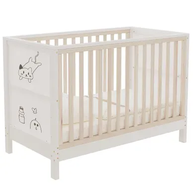 Lit évolutif Bébé 120x60 Cm Bois Naturel Et Blanc, Hauteur Réglable