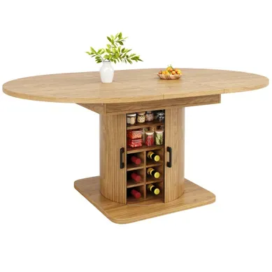 Table à Manger Extensible 118-158x118x76 Cm Brun Clair Avec Rangements, 6-8 Personnes