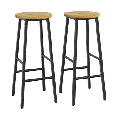Set De 2 Tabourets De Bar 30x30x70 Cm En Métal Noir Avec Assise Aspect Bois