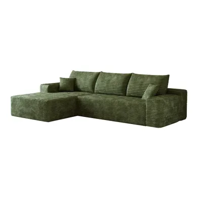 Canapé Compressé D’angle Modulable 3 Places 270x175x83 Cm Vert En Velours Côtelé