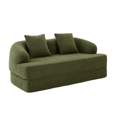 Canapé Convertible 2 Places 157x84x65 Cm En Chenille Verte Avec 2 Coussins Canapé Convertible 2 Places 157x84x65 Cm En Chenille Verte Avec 2 Coussins