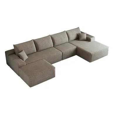 Canapé Compressé D'angle Modulable 340 X 175 X 83 Cm 5 Places Camel Velours Côtelé Canapé Compressé D'angle Modulable 340 X 175 X 83 Cm 5 Places Camel Velours Côtelé