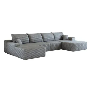 Canapé Compressé D’angle Modulable 340 Cm 5 Places En Velours Côtelé Gris Canapé Compressé D’angle Modulable 340 Cm 5 Places En Velours Côtelé Gris