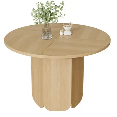 Table à Manger Ronde 120x120x75 Cm Pour 4-6 Personnes, Couleur Chêne, Style Scandinave