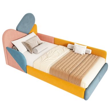 Lit Enfant 90x200 Cm En Velours Multicolore Avec Côtés Surélevés Et Sommier À Lattes