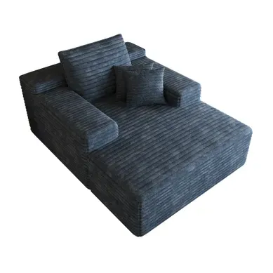 Méridienne Compressé 115x159x83 Cm Avec Assise Profonde, En Velours Côtelé Bleu Méridienne Compressé 115x159x83 Cm Avec Assise Profonde, En Velours Côtelé Bleu