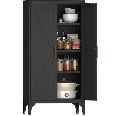 Meuble De Rangement 60x30x120 Cm Avec étagères Réglables, 2 Portes, En Métal Noir Meuble De Rangement 60x30x120 Cm Avec étagères Réglables, 2 Portes, En Métal Noir