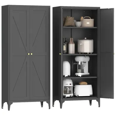 Armoire De Rangement 165x70x35 Cm Avec étagères Réglables Et 2 Portes, En Métal Noir Armoire De Rangement 165x70x35 Cm Avec étagères Réglables Et 2 Portes, En Métal Noir