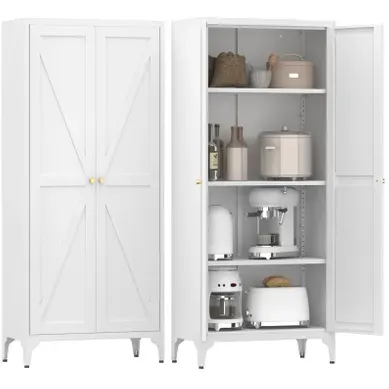 Armoire De Rangement 70x35x165 Cm En Métal Blanc Avec Tablettes Réglables Et 2 Portes Armoire De Rangement 70x35x165 Cm En Métal Blanc Avec Tablettes Réglables Et 2 Portes