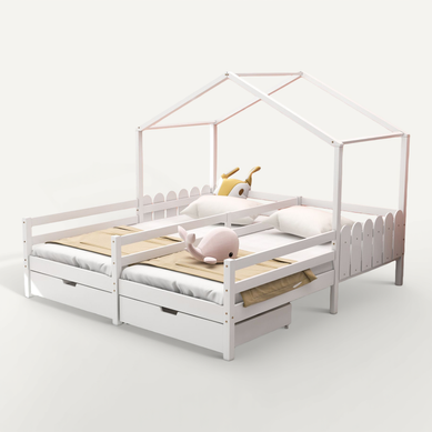 Lit Enfant Cabane 90x200 Cm Avec Toit, Fenêtres, 2 Tiroirs Mdf Avec Roulettes, Cadre En Pin Blanc Lit Enfant Cabane 90x200 Cm Avec Toit, Fenêtres, 2 Tiroirs Mdf Avec Roulettes, Cadre En Pin Blanc