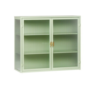 Meubles De Salle De Bain Armoire Murale - Avec 3 étagères Et Portes En Verre - Métal - Vert Meubles De Salle De Bain Armoire Murale - Avec 3 étagères Et Portes En Verre - Métal - Vert