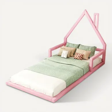 Lit Enfant 90x200 Cm - Lit Cabane Maison Ludique En Pin  Et Mdf, Montage Requis - Rose