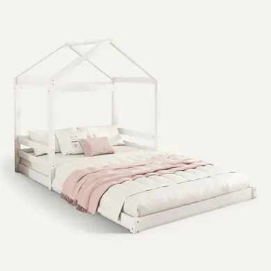 Lit Enfant 140x200 Cm - Lit Cabane Déco En Bois Avec Toit Style Maison - Pin Et Mdf - Blanc Lit Enfant 140x200 Cm - Lit Cabane Déco En Bois Avec Toit Style Maison - Pin Et Mdf - Blanc