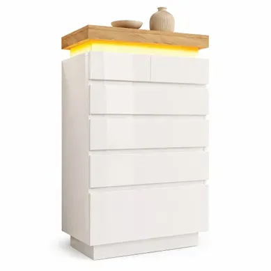 Commode 6 Tiroirs Avec LED Et Finition Brillante - Blanc Commode 6 Tiroirs Avec LED Et Finition Brillante - Blanc