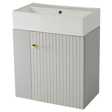 Meuble Lavabo Suspendu Avec Vasque Intégrée - Meuble Compact Petite Salle De Bain, Gris Meuble Lavabo Suspendu Avec Vasque Intégrée - Meuble Compact Petite Salle De Bain, Gris