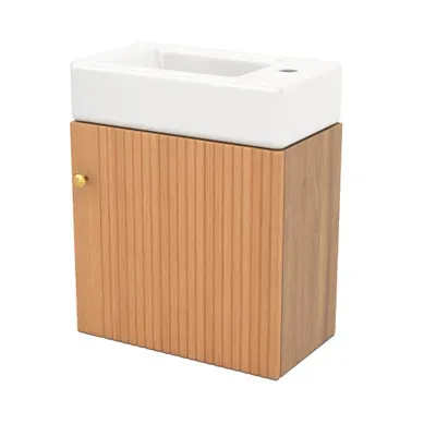 Meuble Sous-vasque Suspendu Avec Lavabo - Meuble Salle De Bain Compact En Mdf, Bois Naturel Meuble Sous-vasque Suspendu Avec Lavabo - Meuble Salle De Bain Compact En Mdf, Bois Naturel