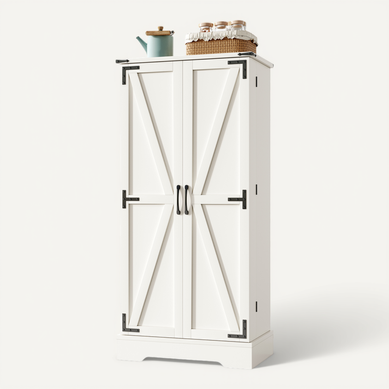 Buffet Cuisine - Buffet De Rangement Avec LED, 2 Portes Battantes, étagères Réglables, Mdf - Blanc