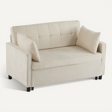 Canapé Convertible 2 Places, Dossier Réglable, éponge Haute Densité, Revêtement Chenille - Beige Canapé Convertible 2 Places, Dossier Réglable, éponge Haute Densité, Revêtement Chenille - Beige