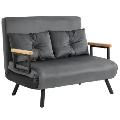 Fauteuil Convertible - Dossier Réglable 5 Positions Et 2 Coussins - Tissu - Gris Foncé