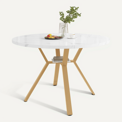 Table Ronde, Plateau Mdf Marbre, Piètement Métal Doré – Or, Style élégant Table Ronde, Plateau Mdf Marbre, Piètement Métal Doré – Or, Style élégant