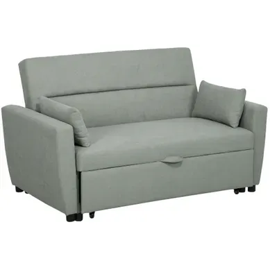 Canapé Convertible - 2 Places - Dossier Réglable - 2 Coussins - Bois - Gris Clair Canapé Convertible - 2 Places - Dossier Réglable - 2 Coussins - Bois - Gris Clair