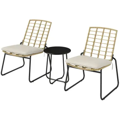 Salon De Jardin 2 Places Avec Table Et Chaises Empilables, Résine Tressée Beige Et Marron Salon De Jardin 2 Places Avec Table Et Chaises Empilables, Résine Tressée Beige Et Marron