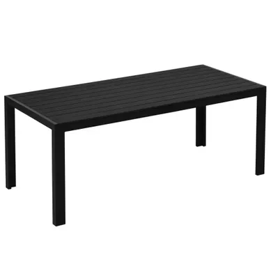 Table De Jardin Pour Repas Et Terrasse En Aluminium Avec Plateau Aspect Bois Noir 190 X 84,5 X 72 Cm