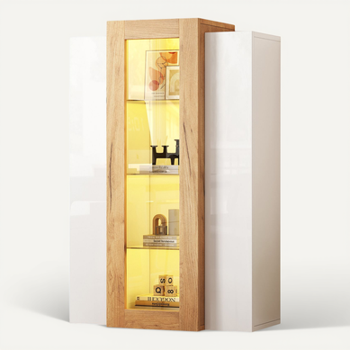Vitrine LED Avec Contrôle App, 3 Portes Transparentes, étagères En Verre Et Tiroir, Blanc Vitrine LED Avec Contrôle App, 3 Portes Transparentes, étagères En Verre Et Tiroir, Blanc