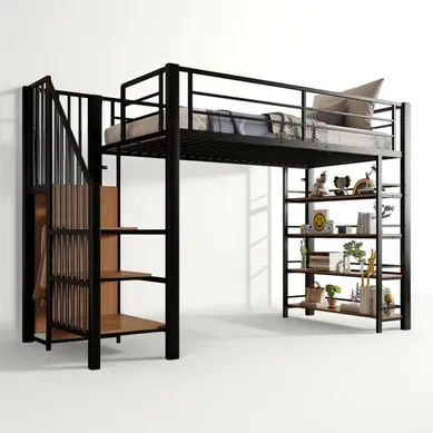 Lit Mezzanine 90x200 Cm Avec Escalier Sécurisé, Rangement Intégré, Structure Métal Et Mdf, Noir Lit Mezzanine 90x200 Cm Avec Escalier Sécurisé, Rangement Intégré, Structure Métal Et Mdf, Noir